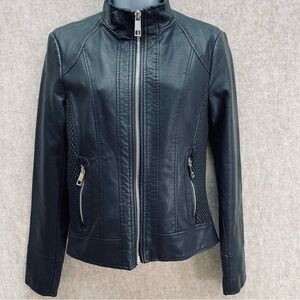 Guess Women's Faux Leather Zipper Jacket with Floral Lining Medium